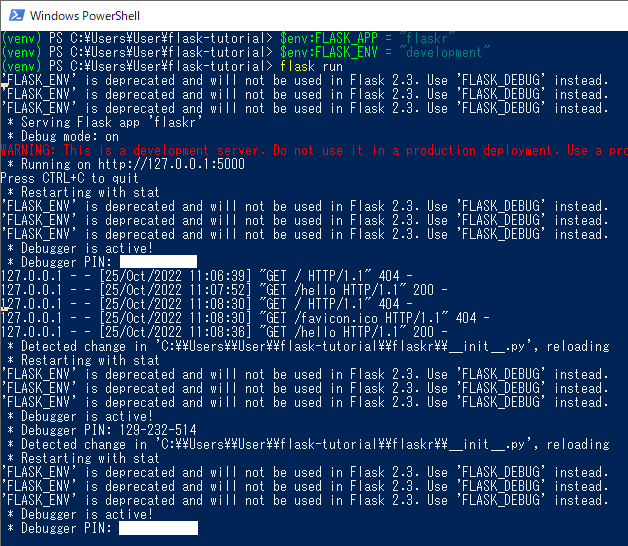 flaskコマンドを使ってアプリケーションを実行